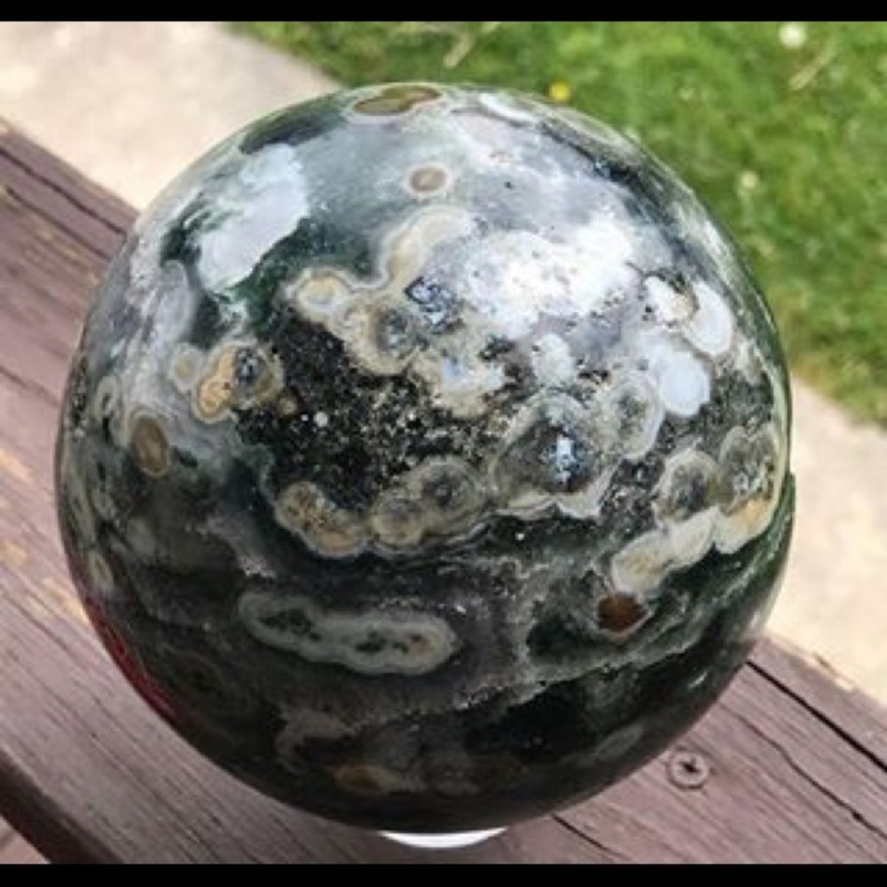 Stunning 5.5 lb Ocean Jasper Sphere - Picture 4 of 8